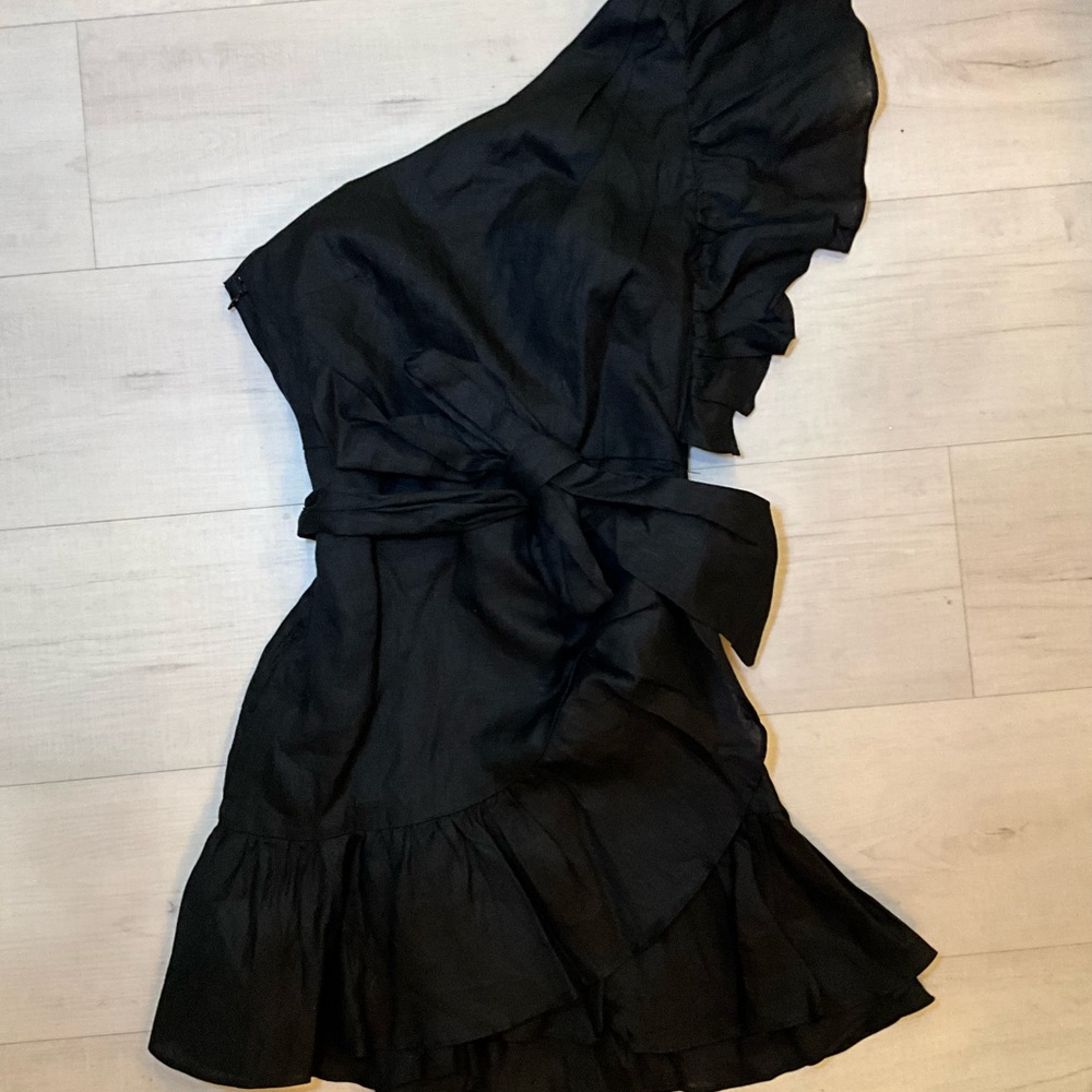 New Banana Republic Linen Ruffle‎ Black Dress Size 0P - Picture 2 of 4